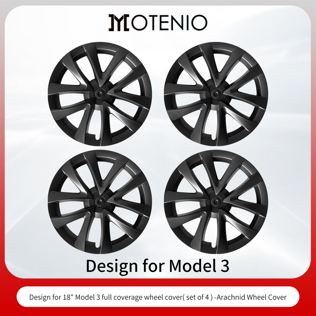 4PCS Cache Jante Premium Pour Tesla Model 3 (2017-2023) 18 Pouces Cache Jantes Noir Mat Style Araignée Couverture Complète Couverture Protectrice Exclusivement Pour Model 3 (2017-2023)