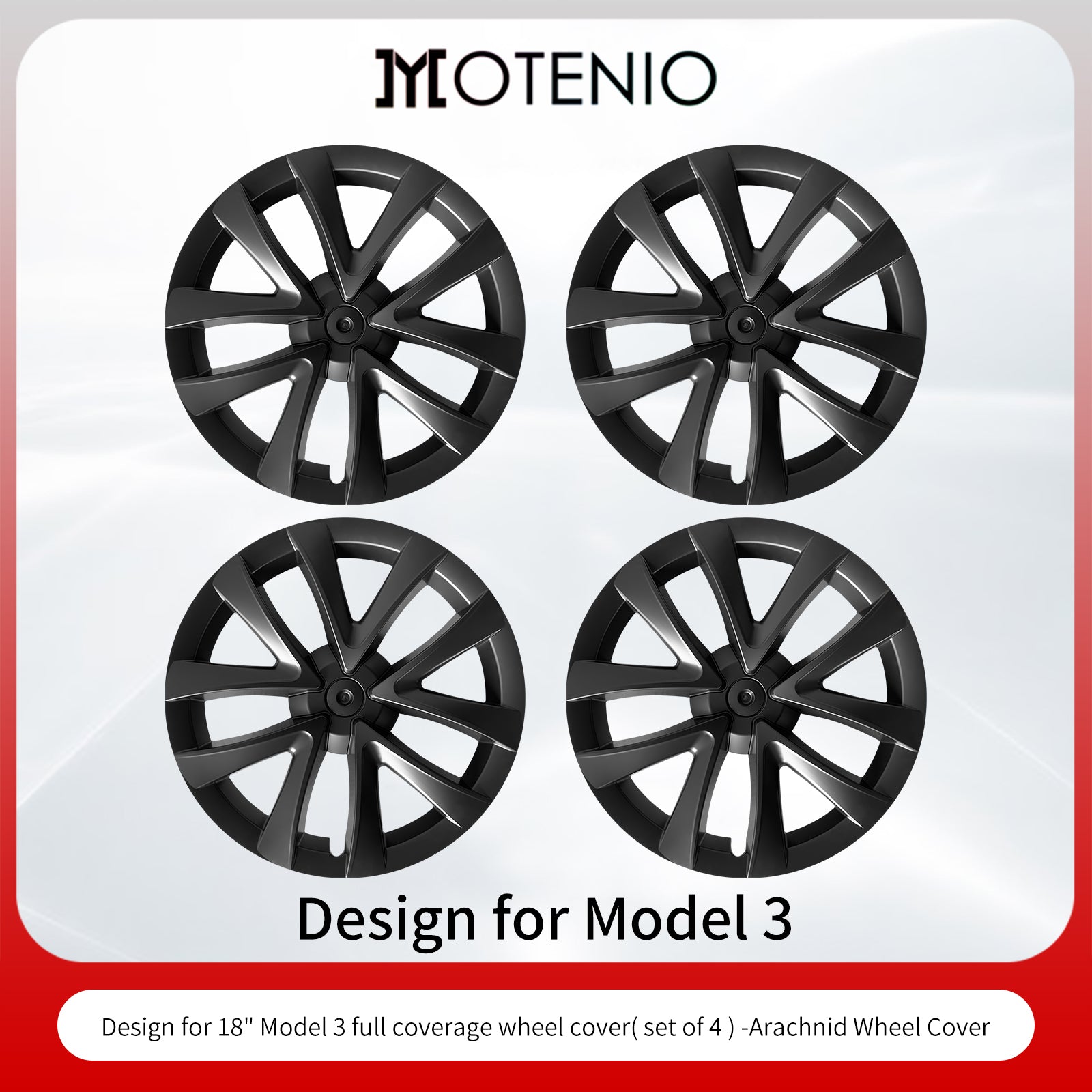 4PCS Cache Jante Premium Pour Tesla Model 3 (2017-2023) 18 Pouces Cache Jantes Noir Mat Style Araignée Couverture Complète Couverture Protectrice Exclusivement Pour Model 3 (2017-2023)