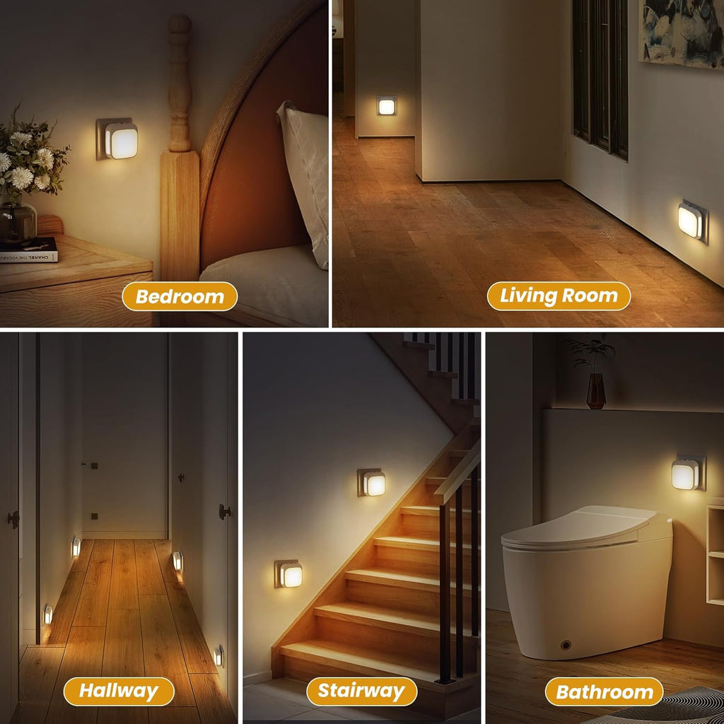 Lot de 2 veilleuses lumineuses avec capteur lumineux, économe en énergie, blanc chaud, éclairage dimmable continu, 0,3 W, 110-240 V, ABS et métal, pour chambre à bébé et couloir