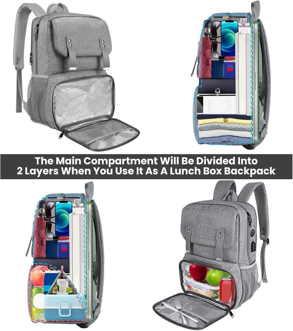 Sac à dos avec sac déjeuner isotherme pour femme, Sac de voyage pour ordinateur résistant à l'eau, Sac à dos universitaire, Compatible avec ordinateur portable 15,6 po