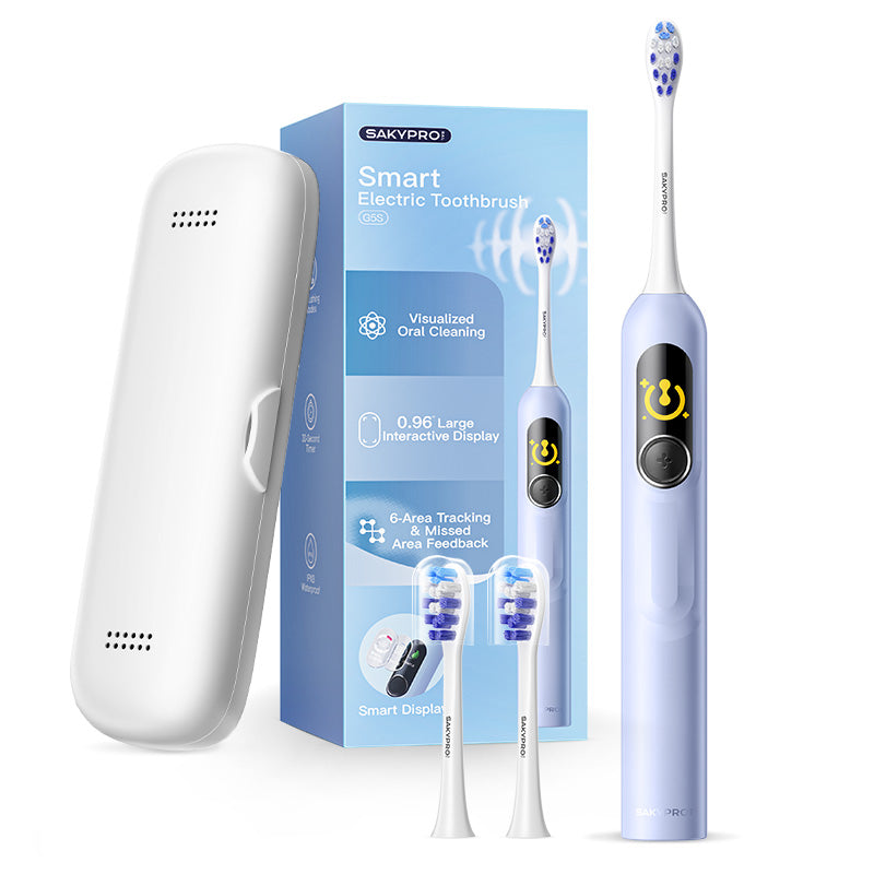 SAKYPRORAL G5S Brosse à dents électrique intelligente avec écran, minuterie et étui de rangement - Bleu