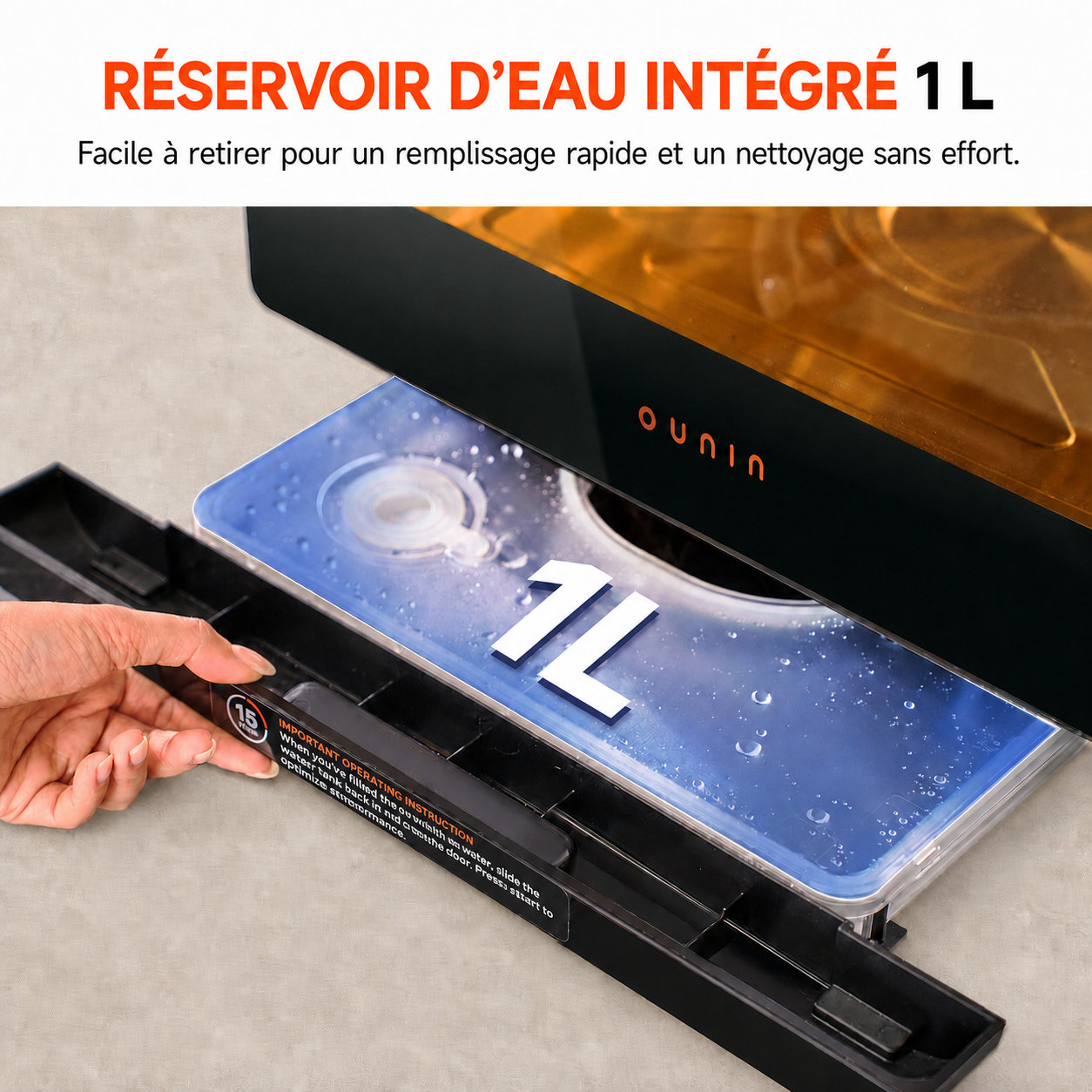 Four combiné vapeur OUNIN 24 L, four de comptoir 10-en-1 avec fonction friteuse à air, cuisson vapeur (pâtisserie et rôtissage), rôtissoire, réservoir d'eau de 1 L et intérieur en acier inoxydable 304