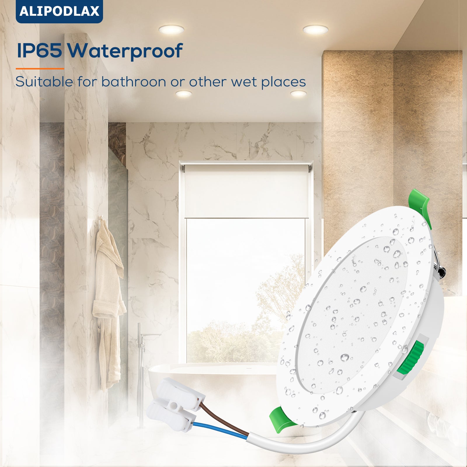 ALIPODLAX Spot LED encastrable, 5 W, IP65, 230 V, à intensité variable, 400 lm, ultra-plat 30 mm, 3000 K/4000 K/6500 K, pour salle de bain, lot de 6