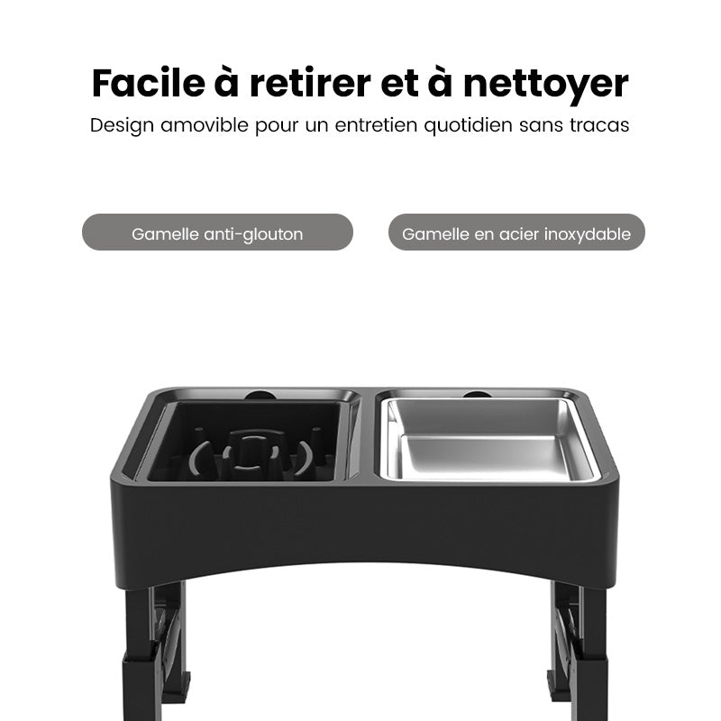 Blinkit 0159-3 Bol à alimentation lente pour animaux de compagnie/Bol surélevé pour chien, bol à alimentation lente + combinaison de bols en acier inoxydable, conception pliable réglable en hauteur à quatre niveaux, convient à l'alimentation et à l'a
