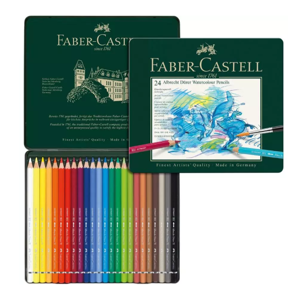 FABER-CASTELL Albrecht Dürer Boîte en métal de 24 crayons de couleur aquarellables