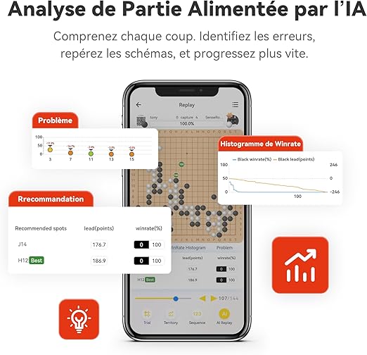 Adversaire de jeu de go intelligent – Plateau de go IA SenseRobot Go Professional équipé d'un bras robotique, adapté à tous les niveaux, parties de haut niveau, analyse en temps réel