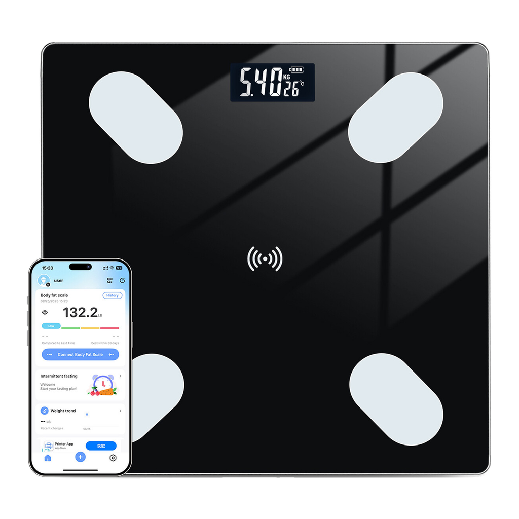 Sparoma ADL-26Black pèse-personne impédancemètre numérique noir – balance connectée Bluetooth avec suivi par application, gestion de santé multi-utilisateur, alimenté par 2 piles AAA (piles non incluses), capacité 180 kg/400 lb