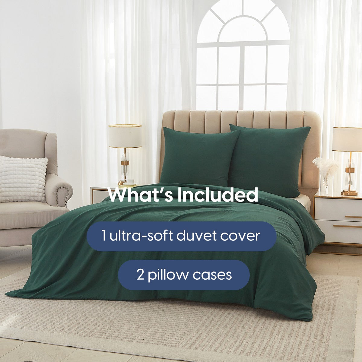 MEEALLHOME Parure de lit en flanelle lavée vert foncé - 1 housse 200 x 200 cm et 2 taies 65 x 65 cm