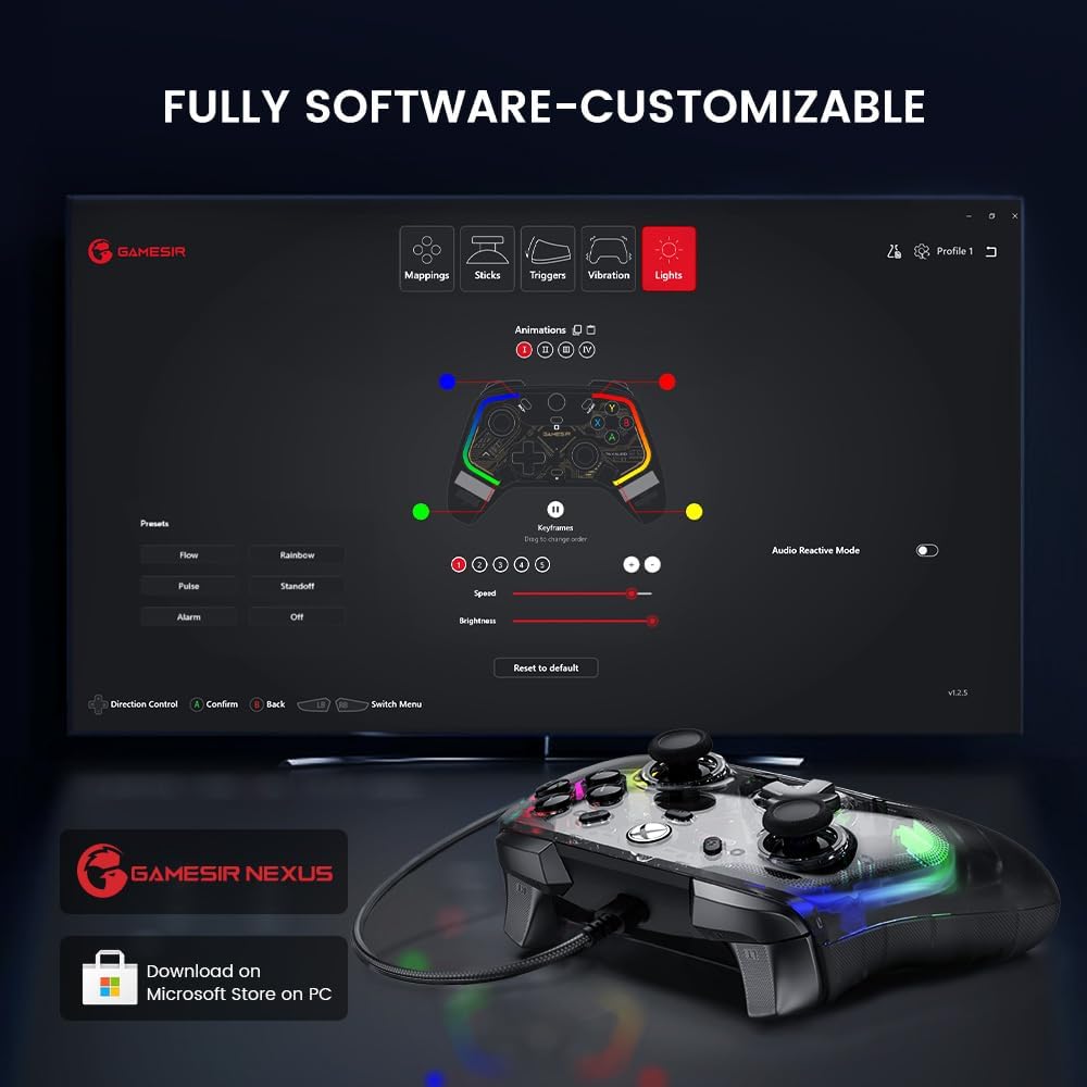 GameSir Kaleid Manette de jeu filaire RGB pour Xbox Series X/S, Xbox One et PC Windows 10/11 - Transparent fumé