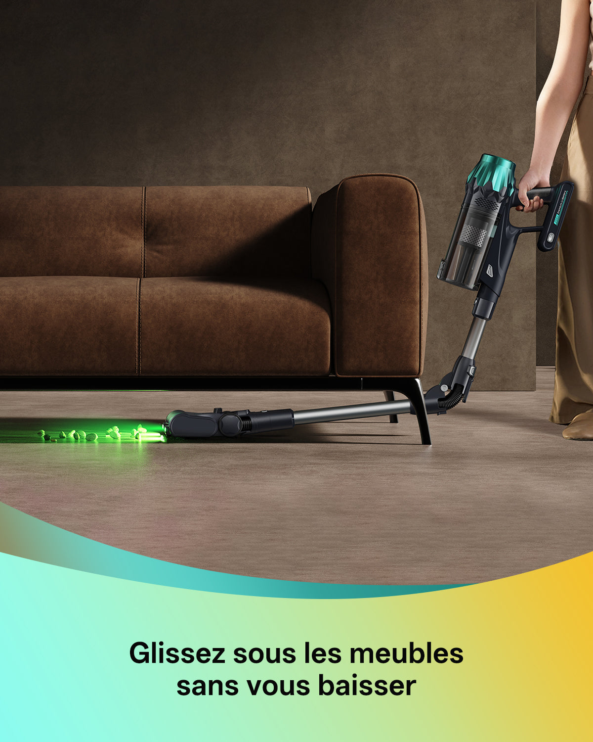 Aspirateur sans fil Vactidy V15 avec fonction de lavage, aspiration puissante de 65 kPa, autonomie de 60 min, tube flexible, technologie GreenEye, chargement mural, anti-emmêlement