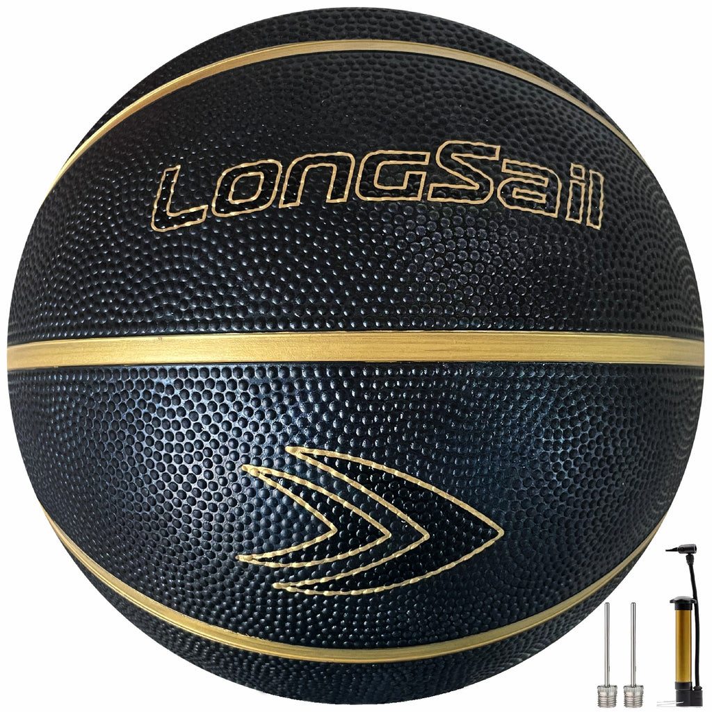 LONGSAIL Ballon de basketball en caoutchouc haute qualité (27,5 po) Taille 5 Noir/Or