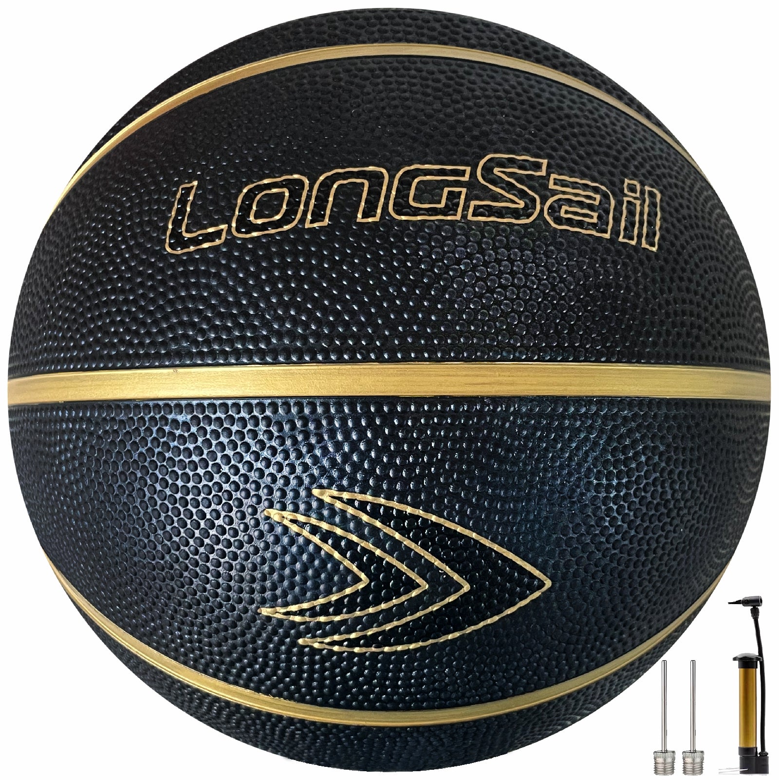 LONGSAIL Ballon de basketball en caoutchouc haute qualité (27,5 po) Taille 5 Noir/Or