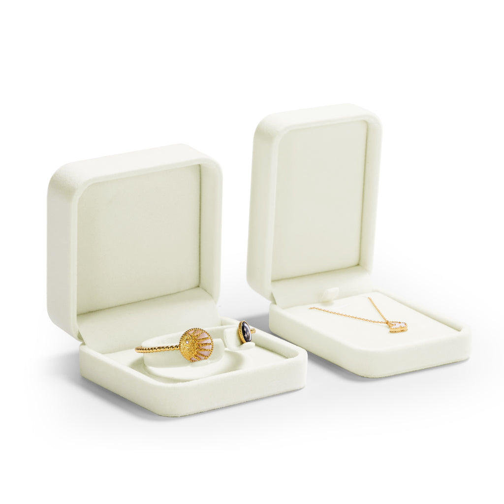 Oirlv Boîte à bague en velours blanc, boîte de rangement pour boucle d'oreille, collier et bracelet, boîte d'organisation de bijoux, boîte cadeau pour demande en mariage, fiançailles et mariage