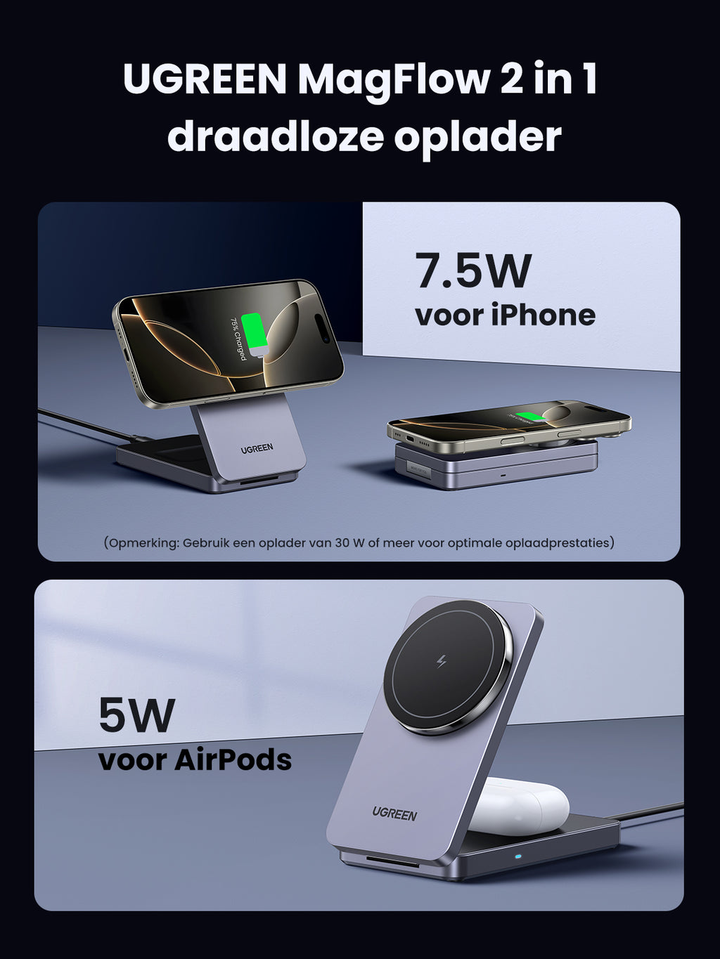 UGREEN Chargeur MagSafe 2-en-1 noir