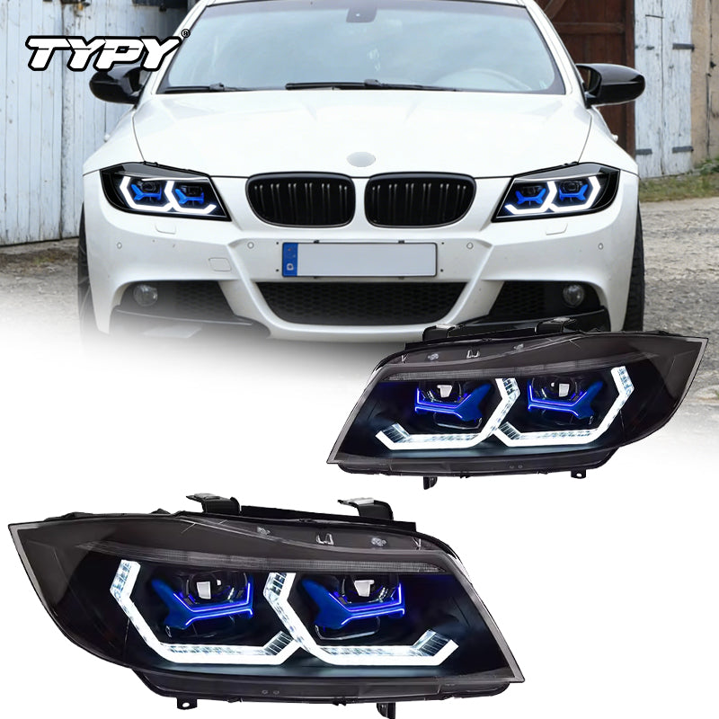 TYPY Projecteur avant LED pour BMW E90, phare xénon d’origine, 2005–2012, 320i/325i/318i, feu de jour, clignotant, feu de croisement, effet Angel Eye, lentille de projecteur