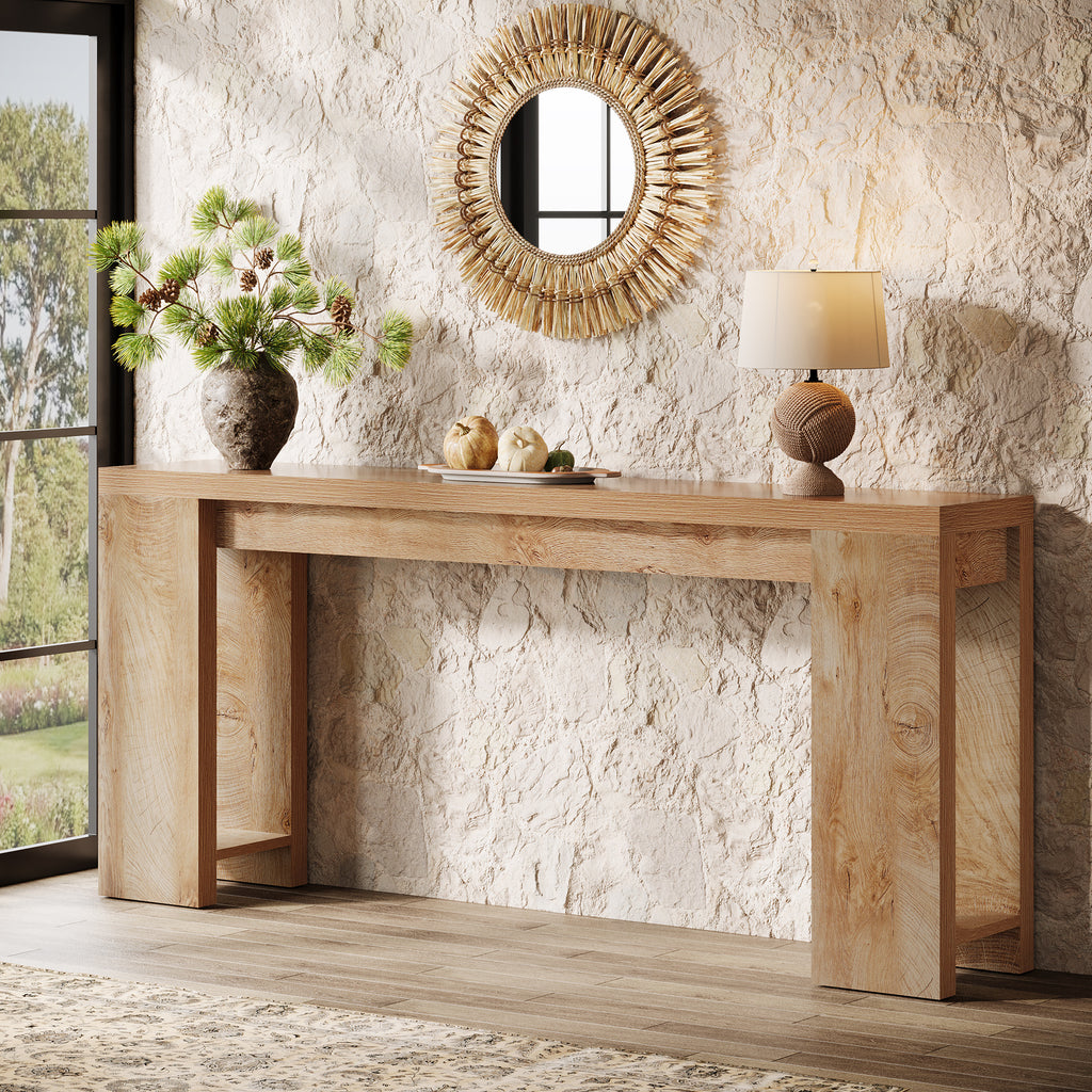 Tribesigns Table console, 160 x 29,5 x 85 cm, Table d'appoint, Table de couloir, Table de canapé pour petites pièces, Table de canapé en bois, Style campagne pour entrée, Couloir, Salon, Chêne clair