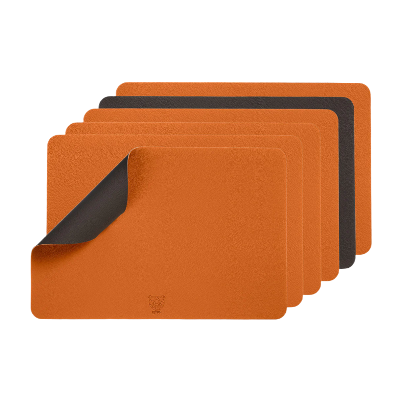 BJÖRN Lot de 6 sets de table rectangulaires réversibles en cuir recyclé - Orange et chocolat