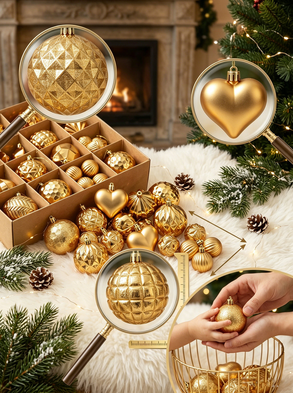 Ju7cer Lot de 40 boules de Noël, pour décoration de sapin et de fêtes, couleur or