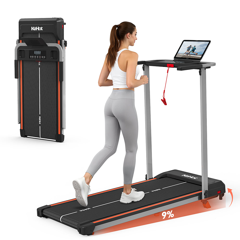 KeHot YQ T3898 Tapis de course inclinable à 9 %, pliable et silencieux pour l'entraînement à domicile, avec écran LED, compatible musique Bluetooth et applications EQI SPORTS, Zwift, Kinomap