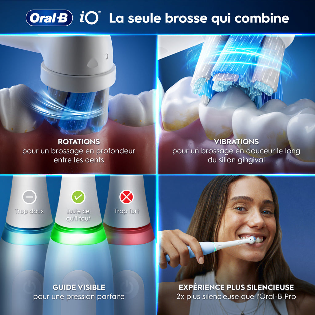 Oral-B iO3 Brosse à Dents Électrique Blue - Protection des gencives avec Capteur de Pression Intelligent et Lumineux, 3 Modes dont "Douceur"