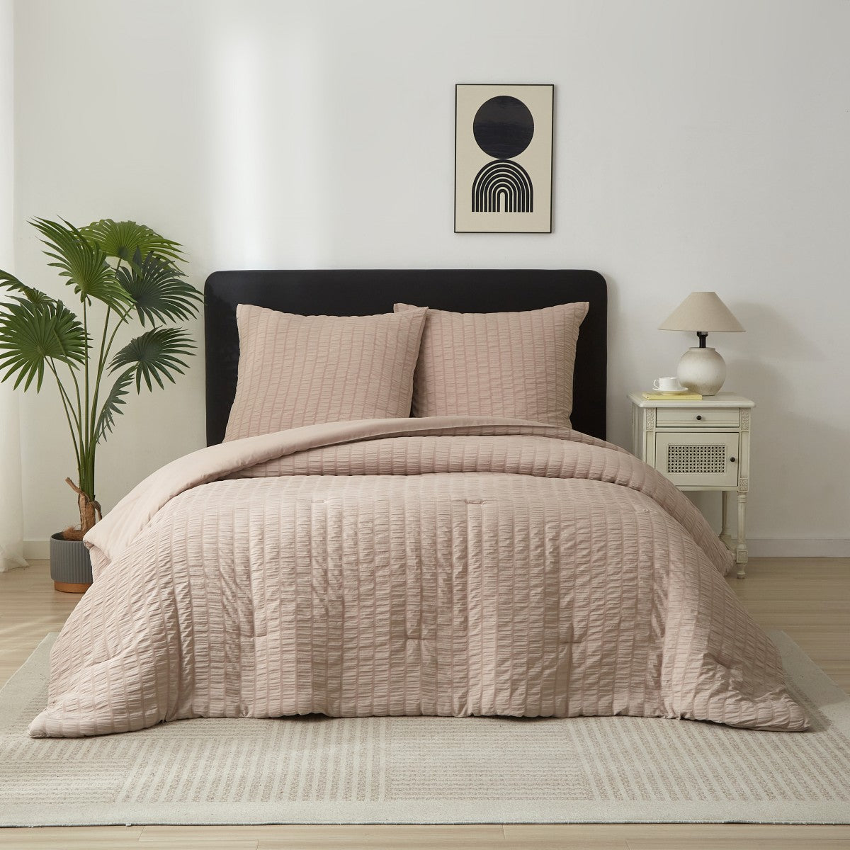 Meeallhome Ensemble de couette en seersucker texturé Kaki 200 x 220 cm/80 x 80 cm x 2