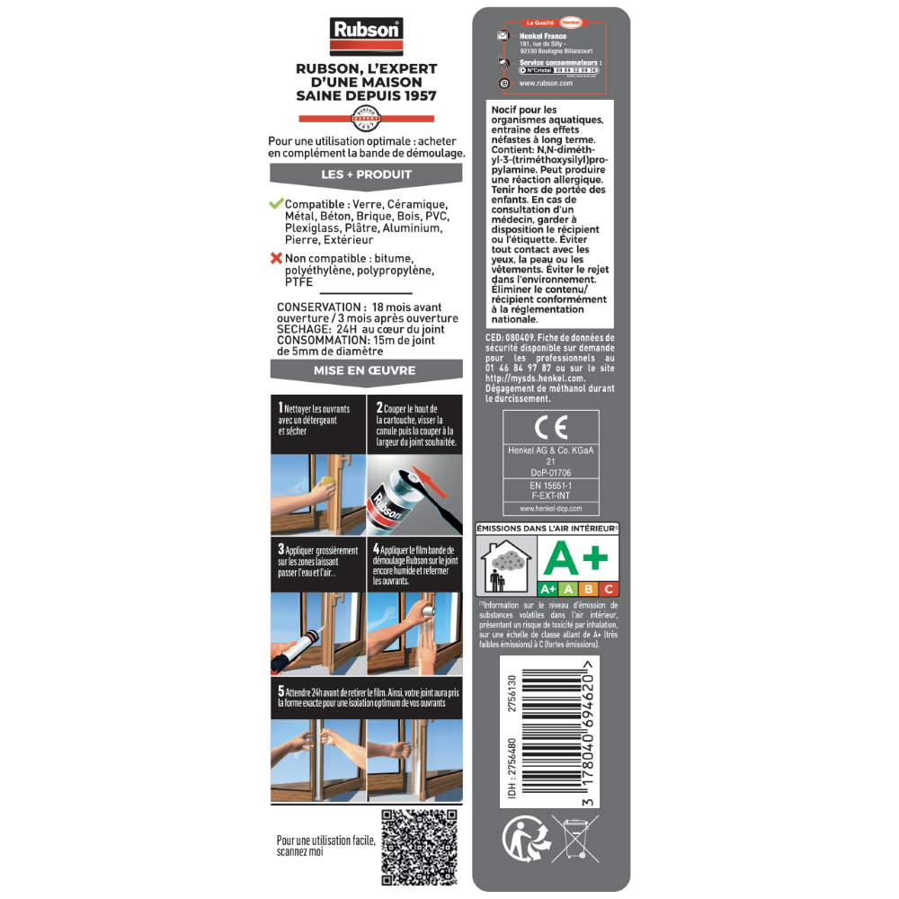 Henkel Rubson | Mastic Special Materials Isolation Transparent (cartouche de 280 ml) – Joint silicone pour isolation thermique et isolation phonique – Calfeutrement eau-air-froid-bruit