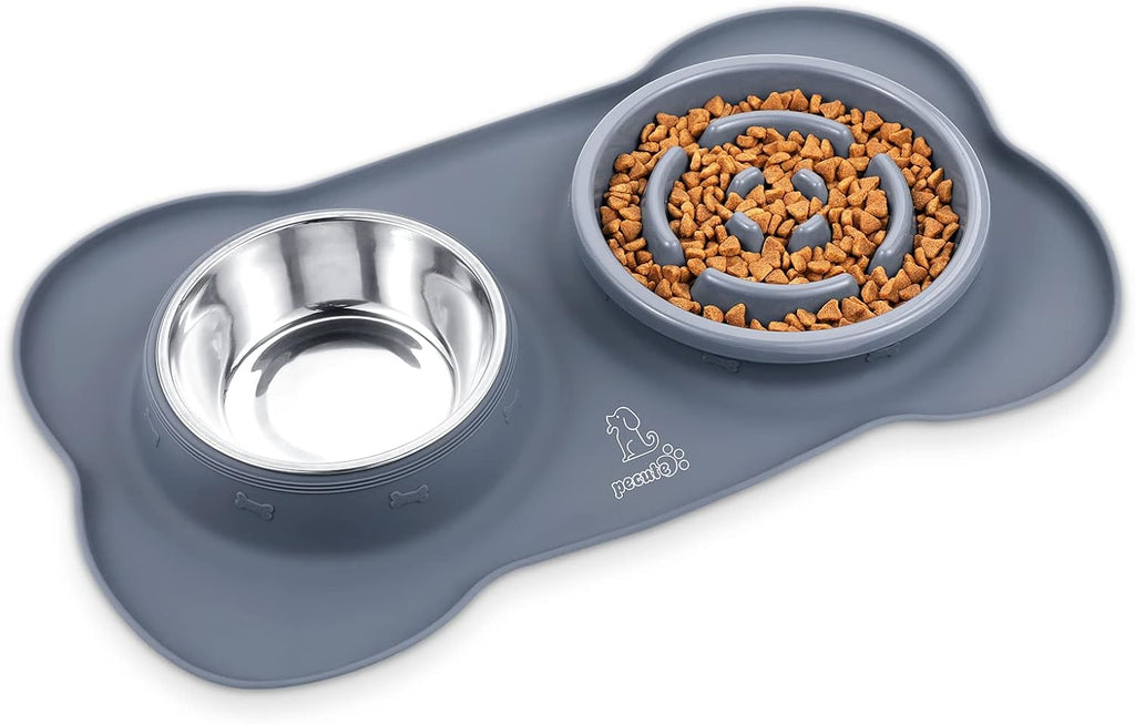 Pecute Bol anti-glouton 3 en 1, Bol en acier inoxydable, Bol anti-glouton, Tapis d'alimentation anti-éclaboussures (Taille M) - Bleu