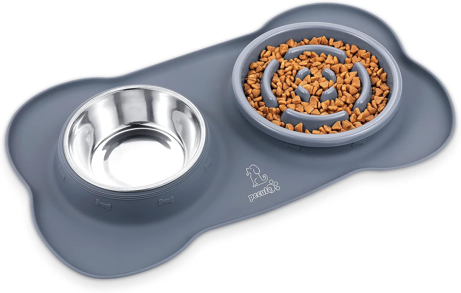 Pecute Bol anti-glouton 3 en 1, Bol en acier inoxydable, Bol anti-glouton, Tapis d'alimentation anti-éclaboussures (Taille M) - Bleu