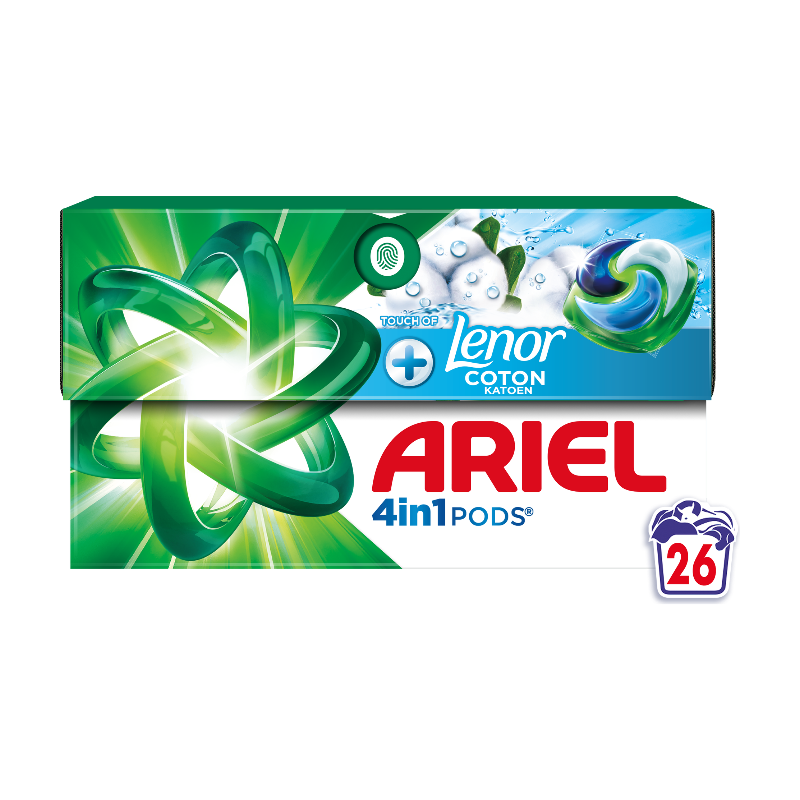 ARIEL PODS® Tablettes 4en1, Lessive En Capsule, Fraîcheur Coton, 26 Doses
