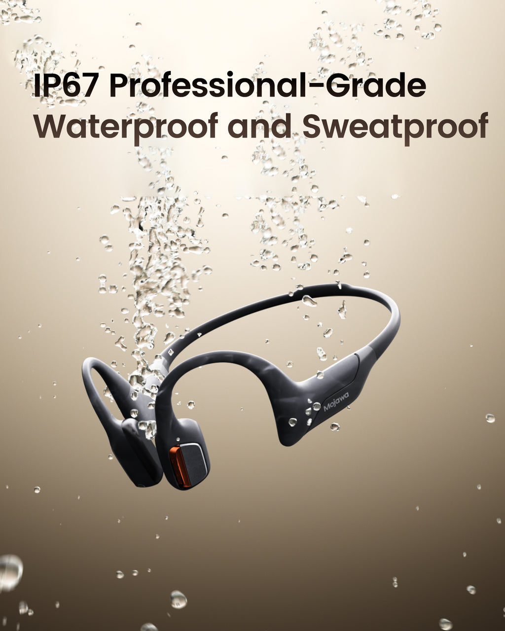 Mojawa Purra Run Casque de sport à conduction osseuse, casque Bluetooth oreilles libres avec micro, étanche IP67, basses profondes, commande vocale, maintien sécurisé pour course