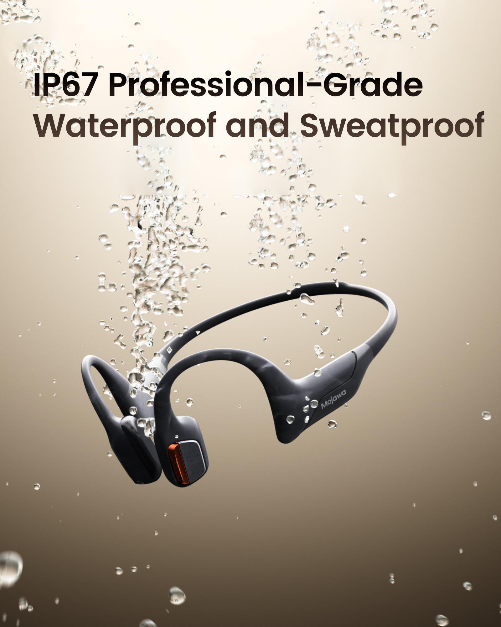 Mojawa Purra Run Casque de sport à conduction osseuse, casque Bluetooth oreilles libres avec micro, étanche IP67, basses profondes, commande vocale, maintien sécurisé pour course