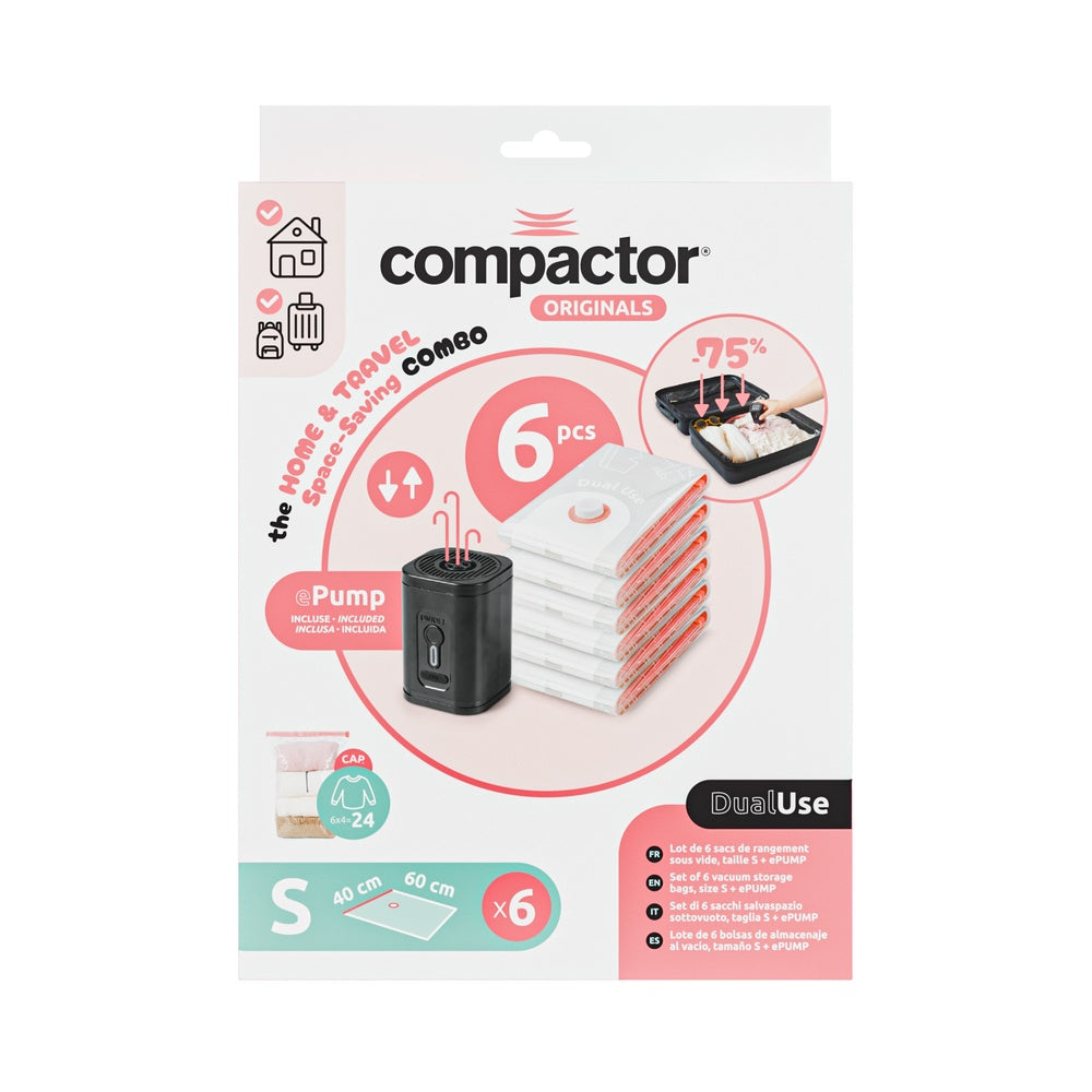 Compactor Ensemble de 6 sacs de mise sous vide format voyage + pompe à vide électrique