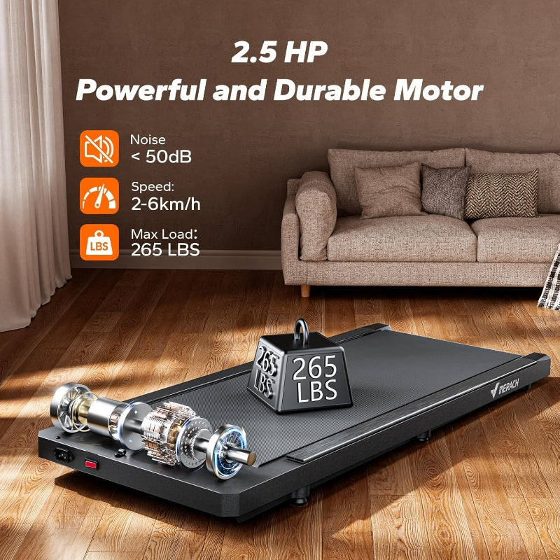 Merach Tapis de marche compact, conception monobloc sans soudure, charge 120 kg, télécommande, appli et écran LED