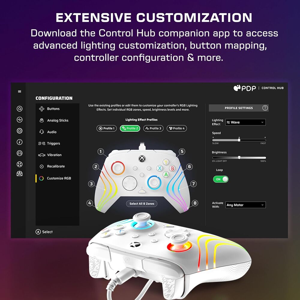 Turtle Beach Afterglow Wave Manette filaire Câble USB Éclairage RVB - Gâchettes à effet Hall & Boutons programmables - Xbox Series X|S, PC (Licence officielle Microsoft) - Blanc
