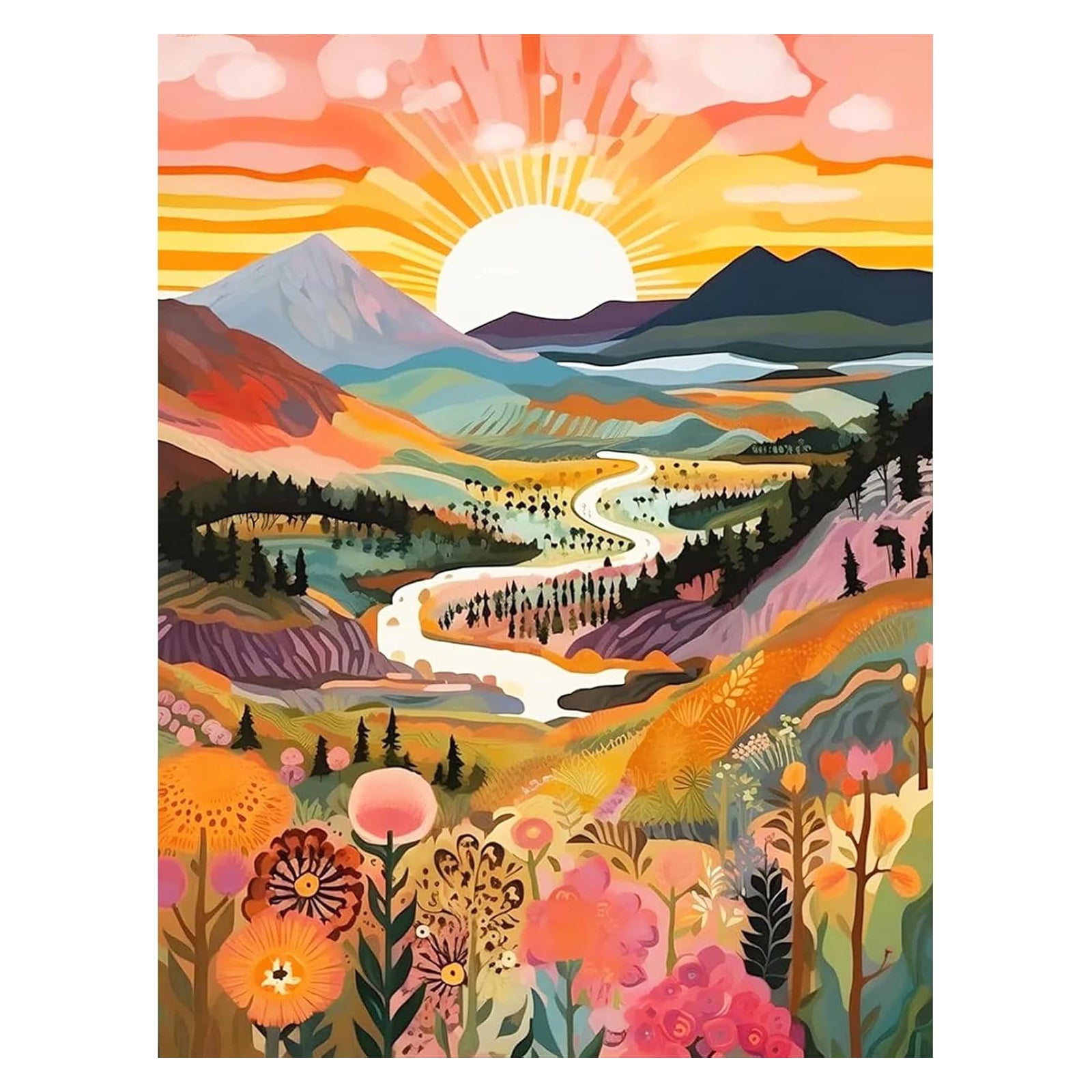 JU7CER Kit de Peinture aux Pierres Sunrise Diamond - Set d'Art Gem 5D Paysage pour Adultes | Décoration d'Intérieur et Artisanat 12×16 Pouces (30×40 cm)