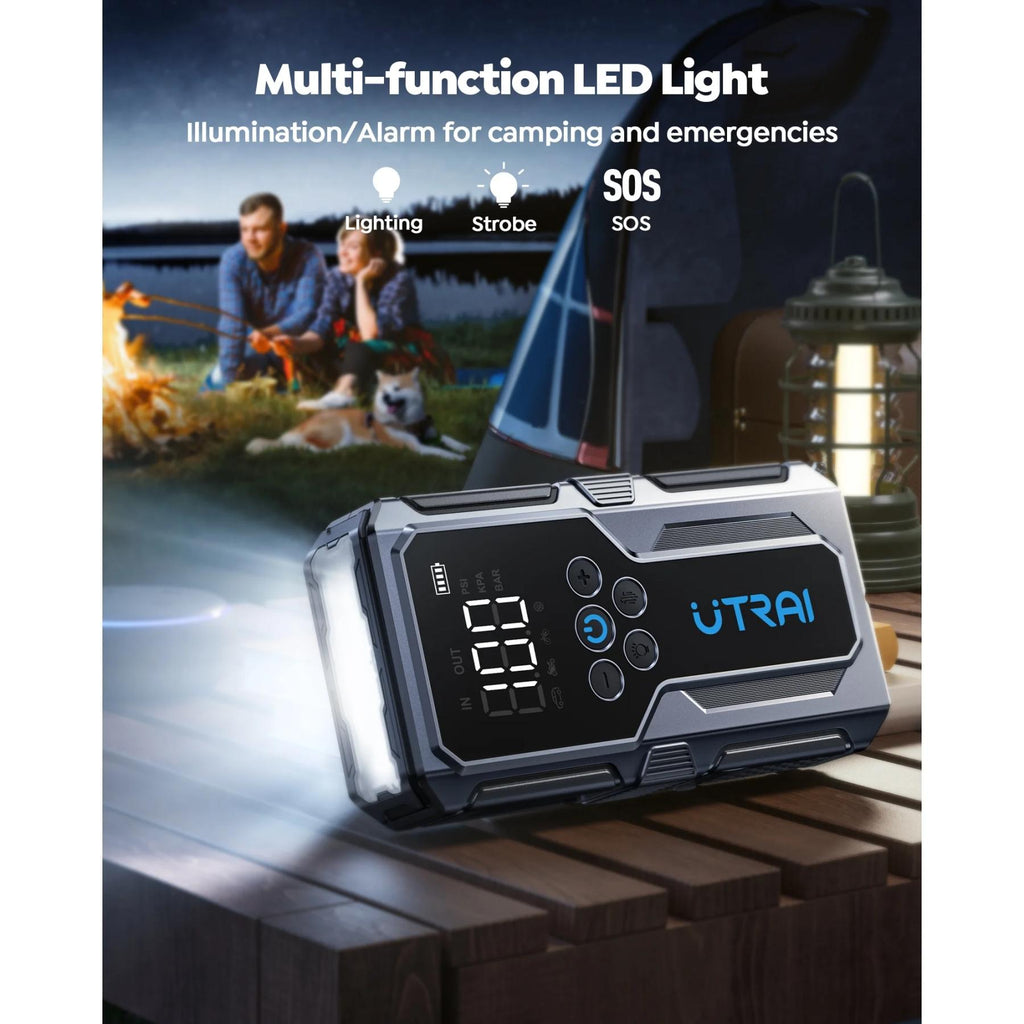 UTRAI JS-9 3000A Booster de démarrage pour voiture avec compresseur d'air 150 PSI, batterie externe QC 18 W, chargeur de batterie de voiture 12 V, écran LED et lampe de poche à 3 modes