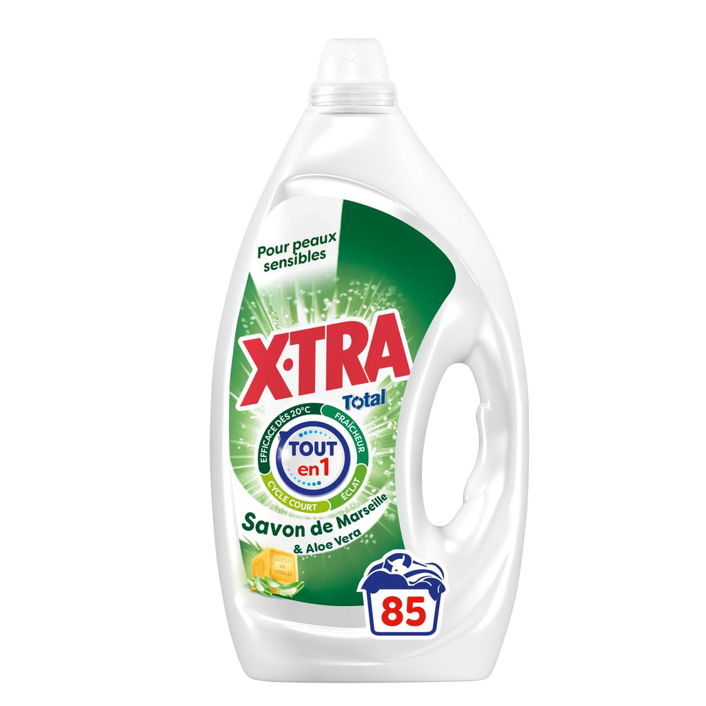X-TRA Total 4+1 Lessive Liquide Savon de Marseille & Aloe Vera, 85 Lavages, 3,825 L