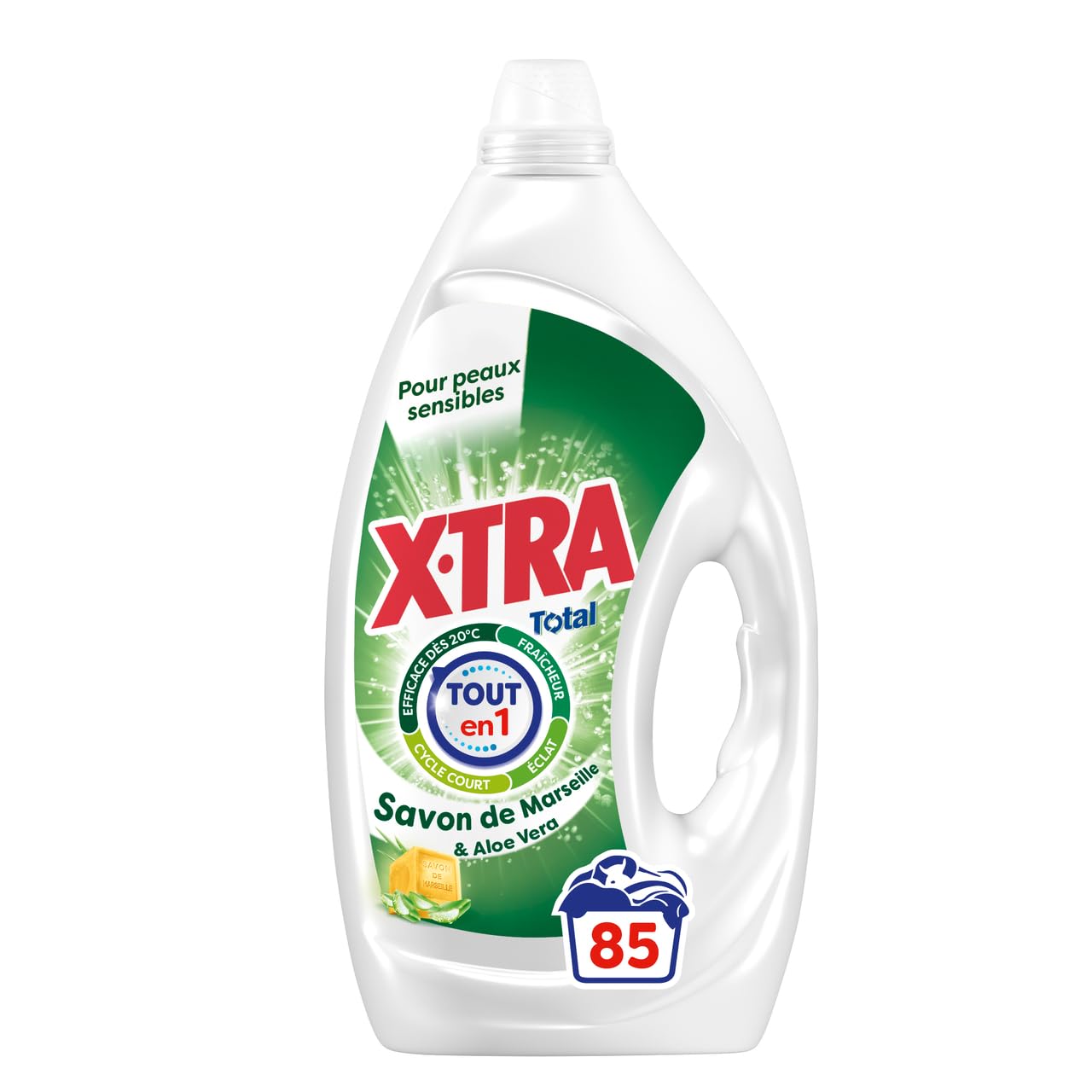 X-TRA Total 4+1 Lessive Liquide Savon de Marseille & Aloe Vera, 85 Lavages, 3,825 L