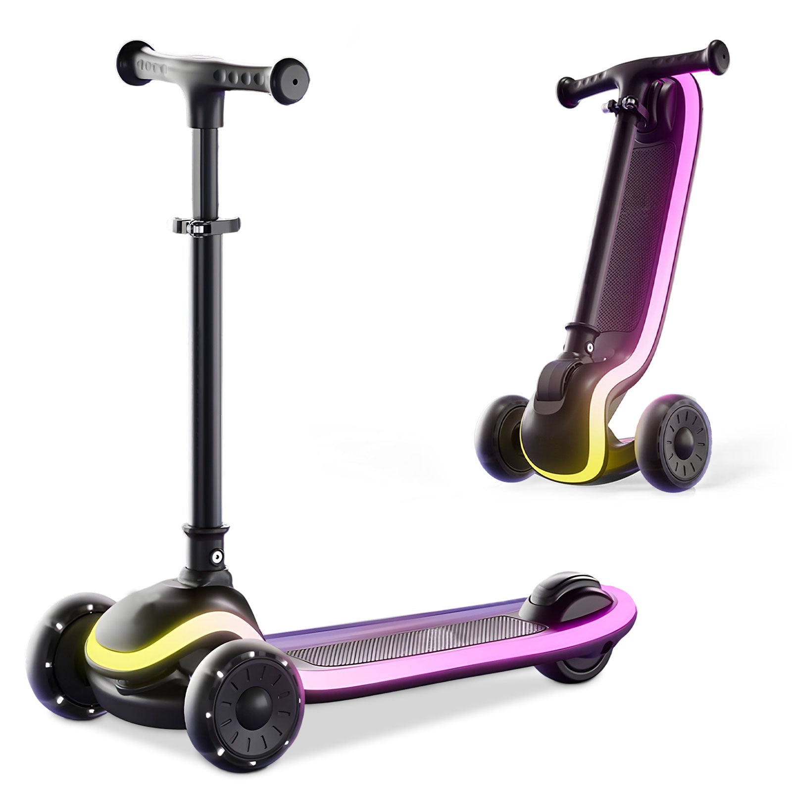 Neuleb YFQ Trottinette enfant pour garçons et filles 3-10 ans, trottinette à 3 roues lumineuse pour tout-petits avec modes LED dynamiques, pliable, hauteur réglable