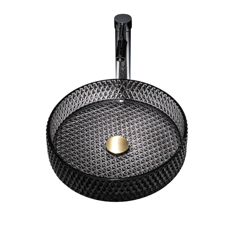 Homary Vasque de salle de bain sur plan transparente en forme de losange en verre cristal 390 mm - Noir
