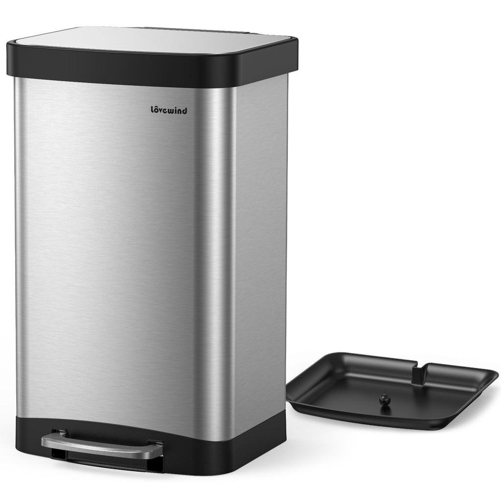 Lovewind Poubelle de cuisine Lovewind, Poubelle en acier inoxydable 16 gallons / 60 litres avec couvercle à fermeture douce, Grand poubelle de cuisine en métal avec bac à liquide amovible, Poubelle de recyclage pour cuisine bureau, Noir