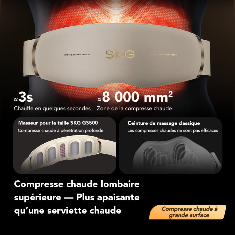 SKG GS500 Appareil de massage pour le bas du dos Soulagement des douleurs lombaires 3.0 Massage profond des tissus avec thermothérapie à lumière rouge Fin et portable Cadeau pour l'être aimé