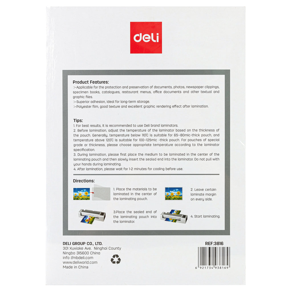Deli Sachets de laminage, fournitures de protection de documents, format lettre, transparent, lot de 1