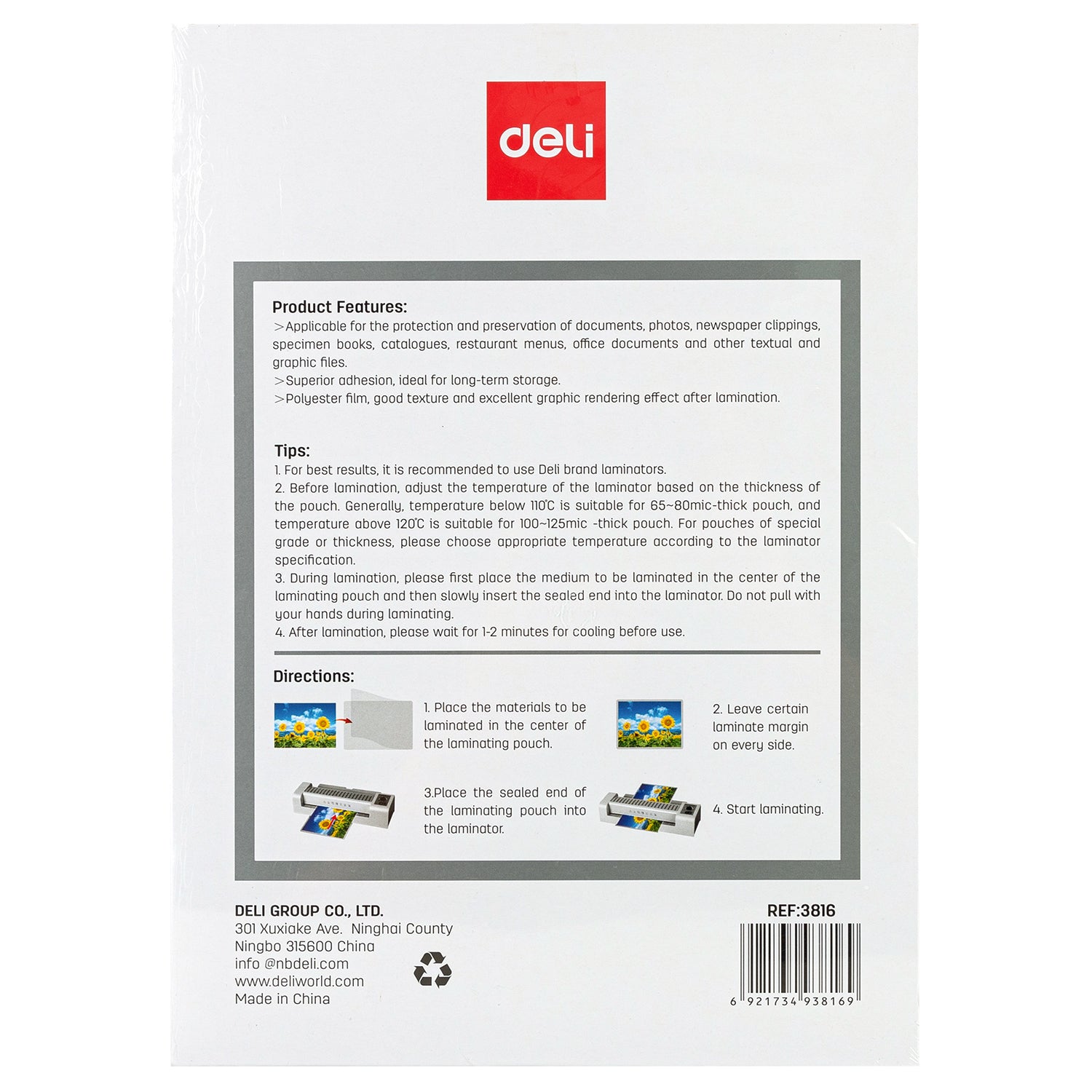 Deli Sachets de laminage, fournitures de protection de documents, format lettre, transparent, lot de 1