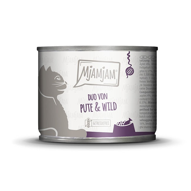 MjAMJAM Duo de nourriture humide pour chat dinde, gibier, pomme 200 g