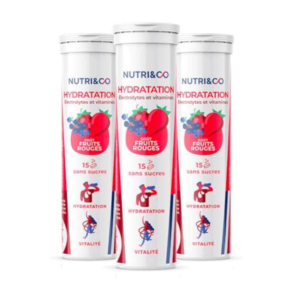 Nutri&Co Électrolytes - goût Fruits Rouges - 15 Comprimés Effervescents (Lot de 3)