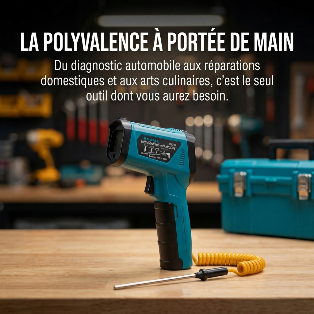 TILSWALL Thermomètre infrarouge (Non destiné aux personnes) -50 °C à 800 °C Thermomètre laser numérique infrarouge avec écran LCD de cuisson pour cuisson/barbecue/four à pizza/congélateur/industrie