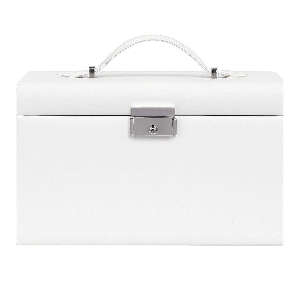 JOYFURNOS Boîte à bijoux 3 niveaux, Organisateur de bijoux avec 2 tiroirs, Étui à bijoux avec étui de voyage portable, Avec poignée, Verrouillable, Rangement pour bijoux, Cadeau pour les proches, Blanc