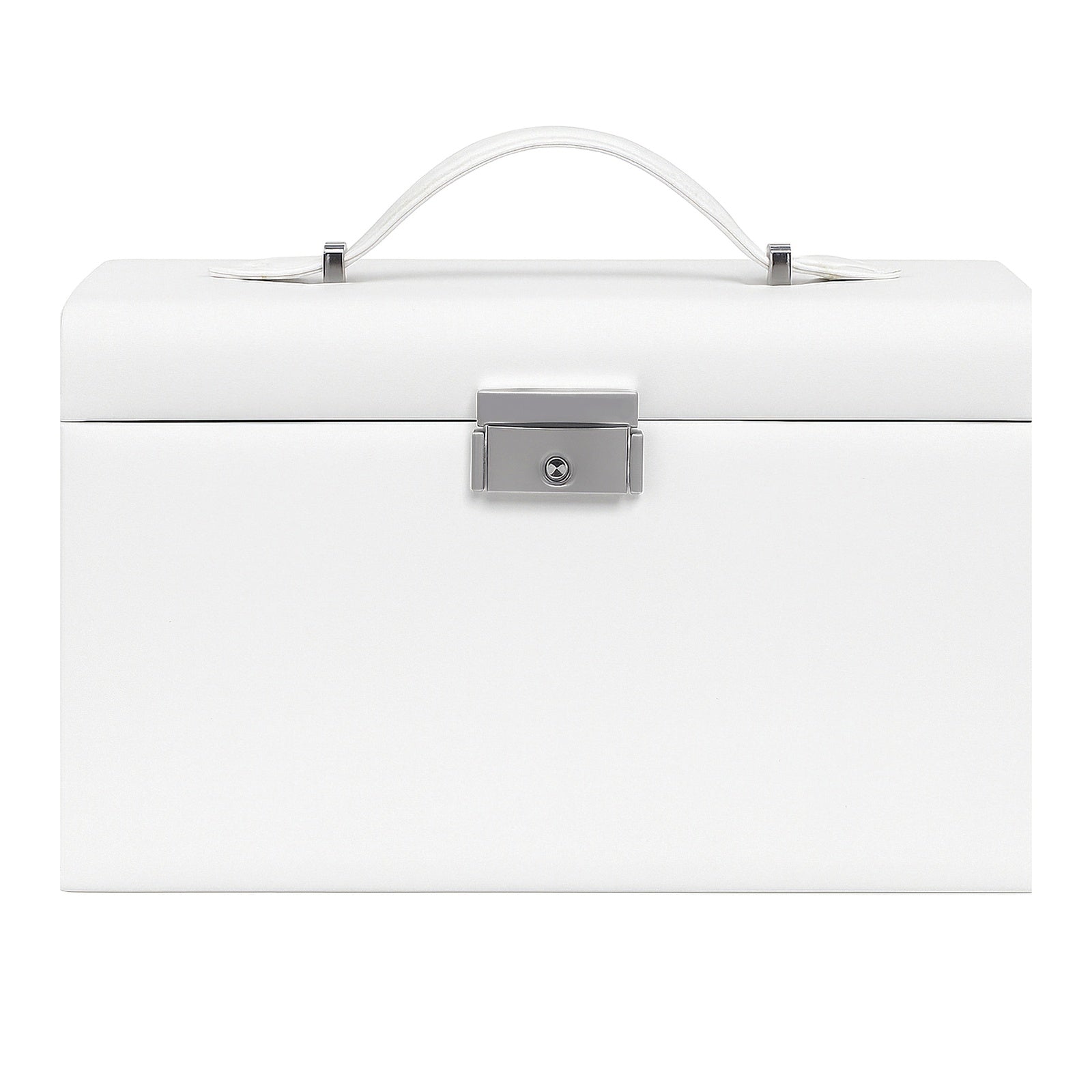 JOYFURNOS Boîte à bijoux 3 niveaux, Organisateur de bijoux avec 2 tiroirs, Étui à bijoux avec étui de voyage portable, Avec poignée, Verrouillable, Rangement pour bijoux, Cadeau pour les proches, Blanc