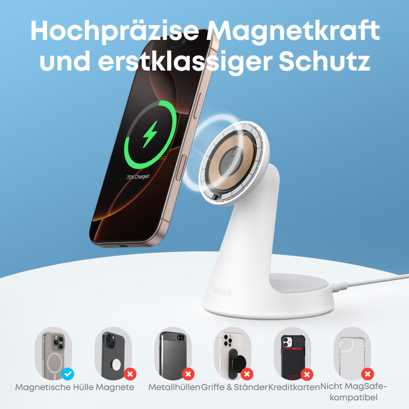 Anker MagGo chargeur sans fil 2-en-1 avec support dock - Blanc